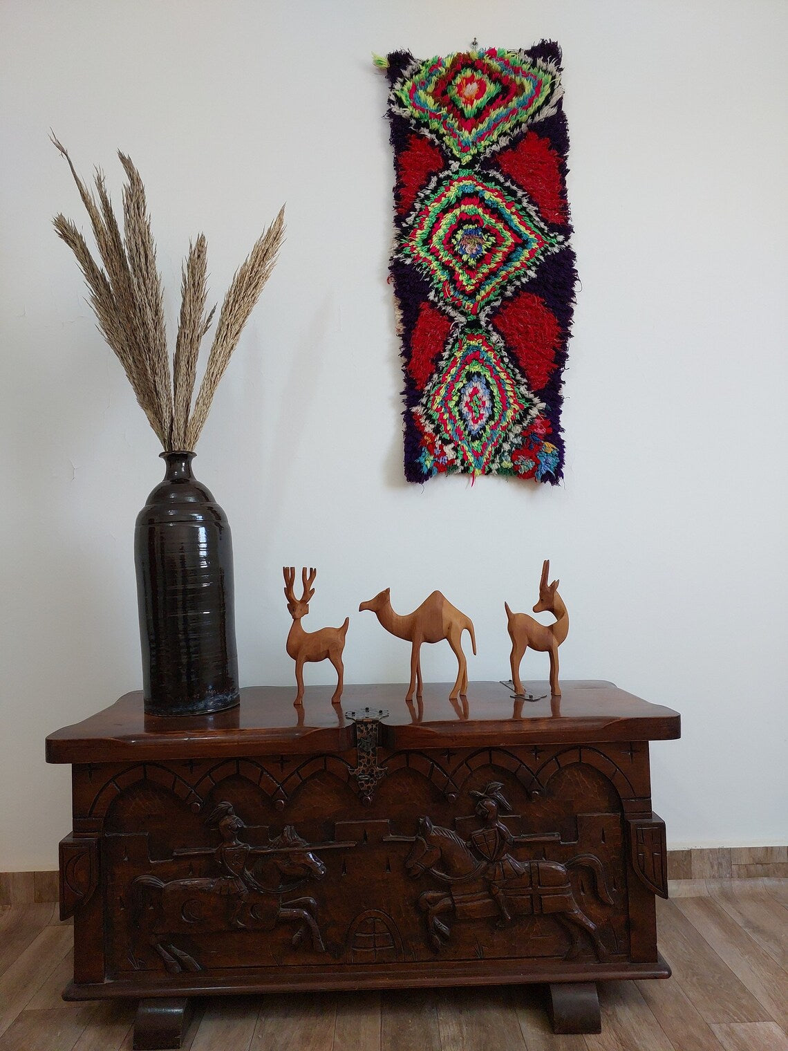 Handmade Boucherouite Art Rug - Stunning Handwoven Vintage Talsint Abstract Rug - Hanging Wall Art Rug. MoroccanBazzArts