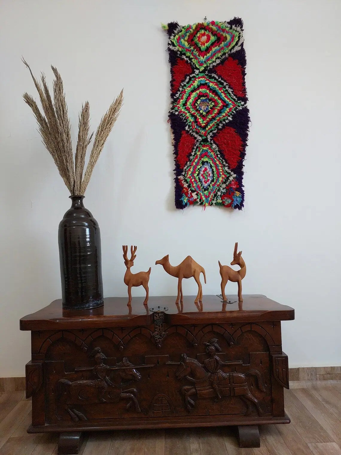 Handmade Boucherouite Art Rug - Stunning Handwoven Vintage Talsint Abstract Rug - Hanging Wall Art Rug. MoroccanBazzArts