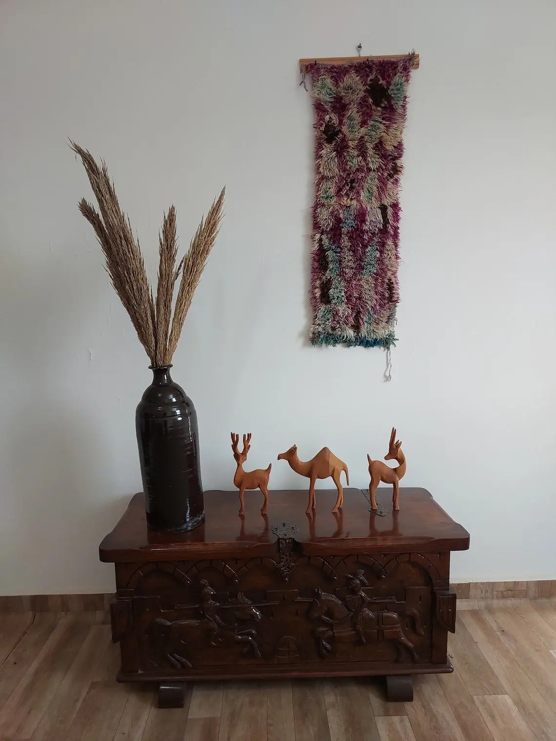 Vintage Shaggyait Bou Ichaouen Opened Up Pillow Cover, Woven In One Piece, Eastern Moroccan Pillow, Hanging Wall Rug Art MoroccanBazzArts