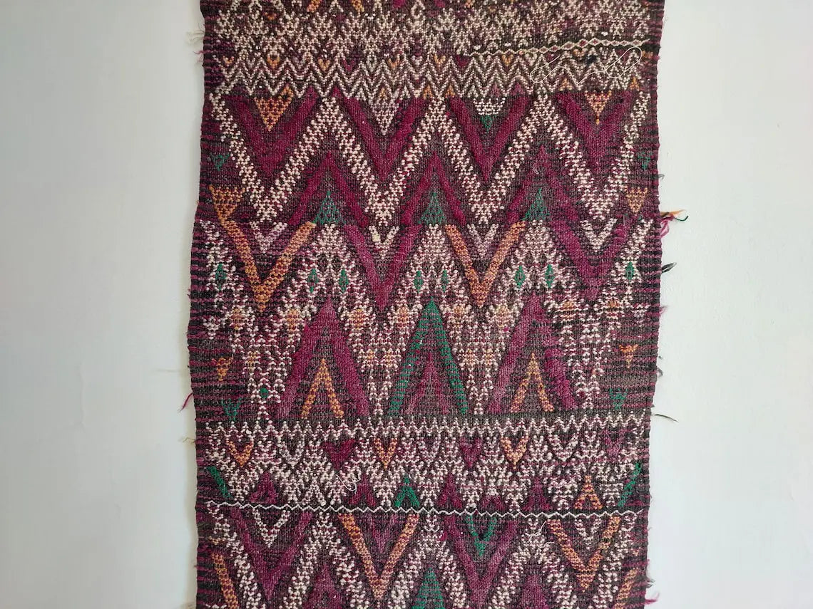 Vintage Flatweave Opened Up Pillow Cover, Handwoven In One Piece, Beni Mguild Moroccan Pillow, Hanging Wall Rug Art - Kilim Pillow MoroccanBazzArts
