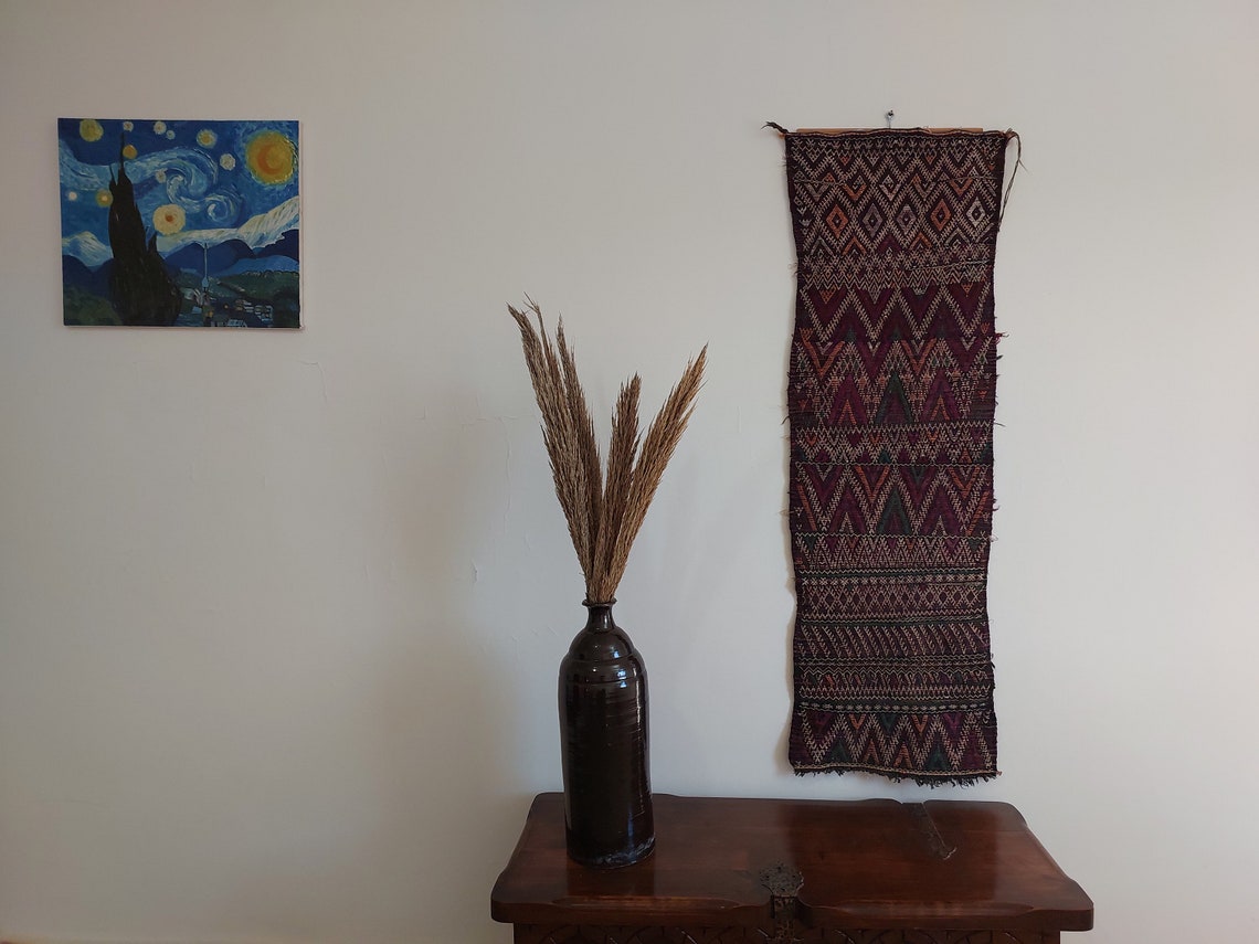 Vintage Flatweave Opened Up Pillow Cover, Handwoven In One Piece, Beni Mguild Moroccan Pillow, Hanging Wall Rug Art - Kilim Pillow MoroccanBazzArts