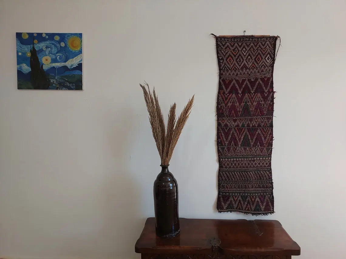 Vintage Flatweave Opened Up Pillow Cover, Handwoven In One Piece, Beni Mguild Moroccan Pillow, Hanging Wall Rug Art - Kilim Pillow MoroccanBazzArts