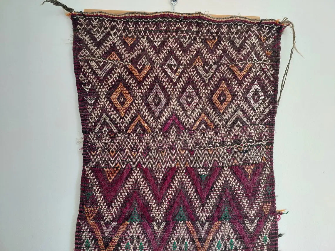 Vintage Flatweave Opened Up Pillow Cover, Handwoven In One Piece, Beni Mguild Moroccan Pillow, Hanging Wall Rug Art - Kilim Pillow MoroccanBazzArts