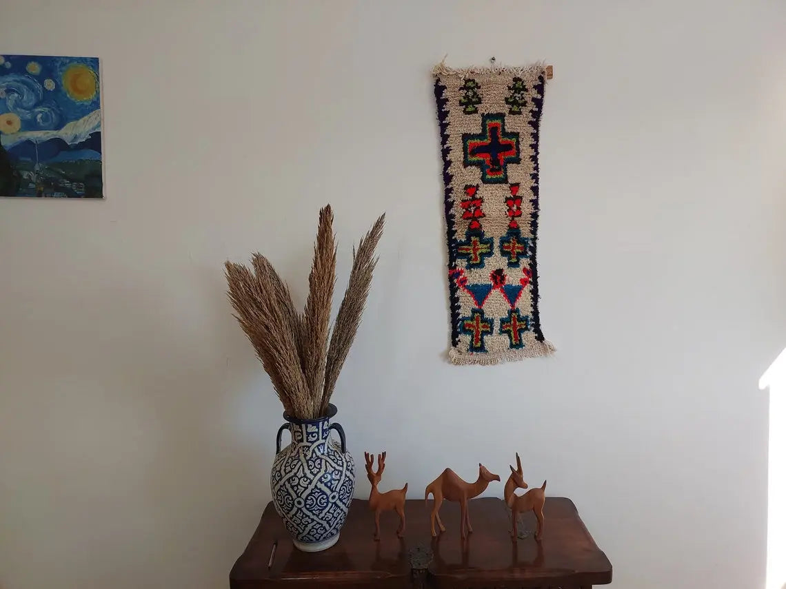Handmade Berber Pillow -ait Bou Ichaouen Opened Up Pillow Cover, Handwoven In One Piece, Eastern Moroccan Pillow, Hanging Wall Art Rug MoroccanBazzArts