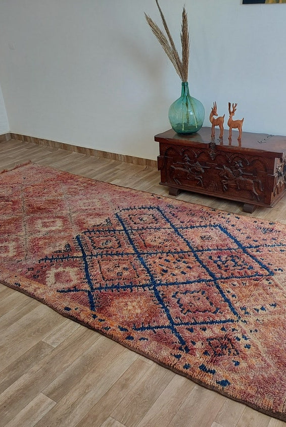 Moroccan Berber Carpet 1950s Wool Rug: Handknotted Beni Mtir, Blue Boho Vintage, Eclectic Pattern Decor MoroccanBazzArts