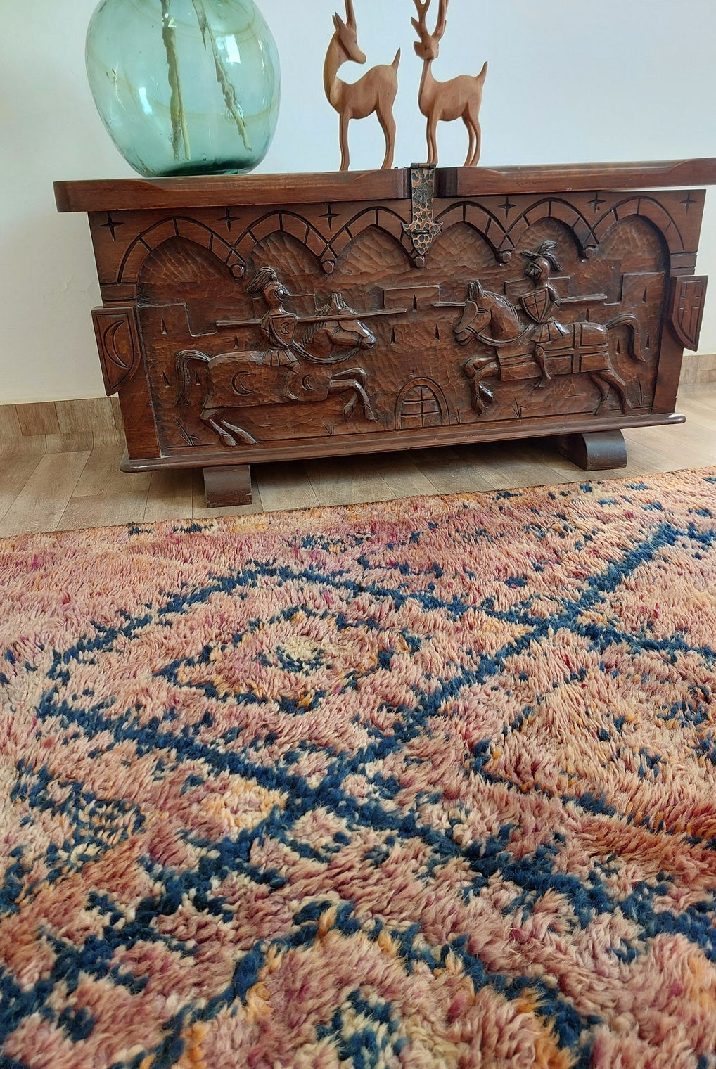 Moroccan Berber Carpet 1950s Wool Rug: Handknotted Beni Mtir, Blue Boho Vintage, Eclectic Pattern Decor MoroccanBazzArts