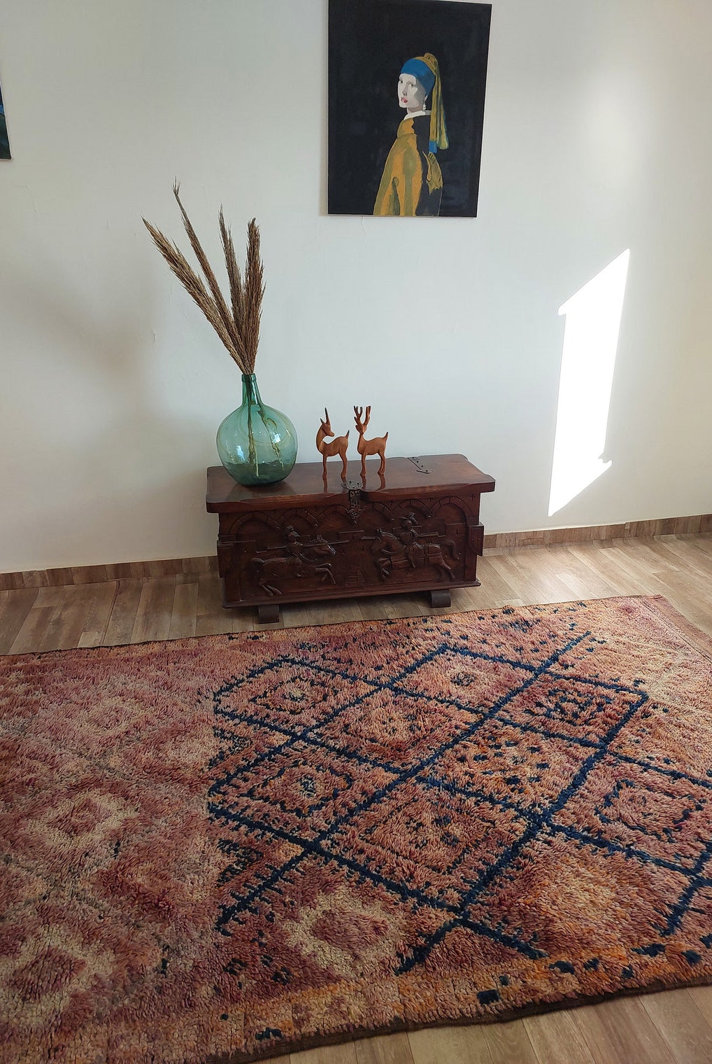 Moroccan Berber Carpet 1950s Wool Rug: Handknotted Beni Mtir, Blue Boho Vintage, Eclectic Pattern Decor MoroccanBazzArts