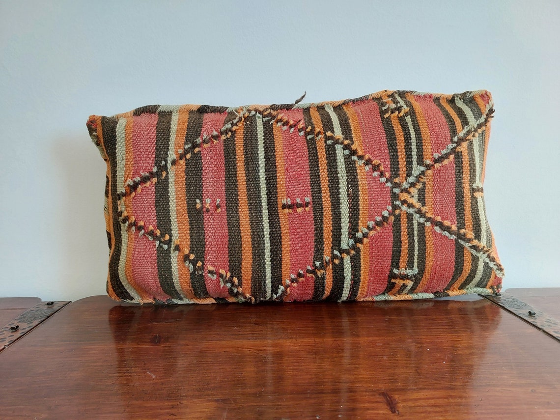 Vintage Talsint Pillow - Handmade Moroccan Pillow - Double Sided Wool Pillow - Authentic Berber Pillow. MoroccanBazzArts