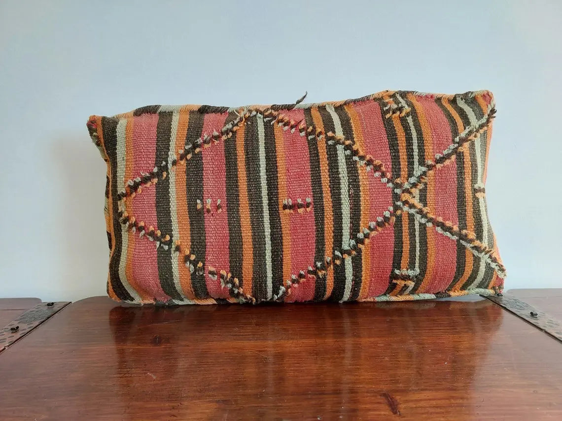 Vintage Talsint Pillow - Handmade Moroccan Pillow - Double Sided Wool Pillow - Authentic Berber Pillow. MoroccanBazzArts