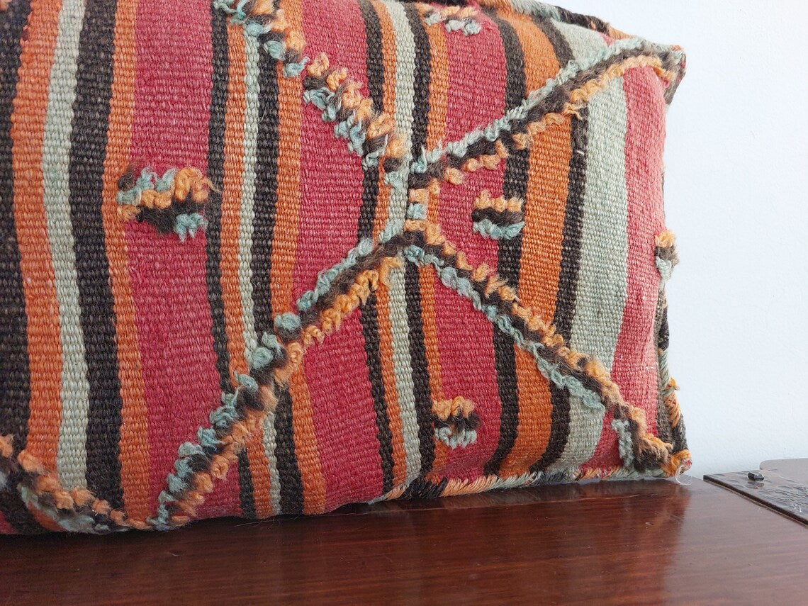 Vintage Talsint Pillow - Handmade Moroccan Pillow - Double Sided Wool Pillow - Authentic Berber Pillow. MoroccanBazzArts
