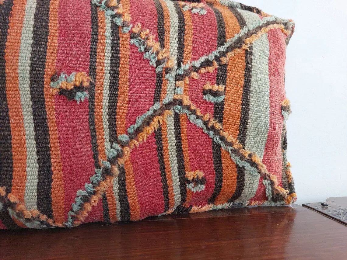Vintage Talsint Pillow - Handmade Moroccan Pillow - Double Sided Wool Pillow - Authentic Berber Pillow. MoroccanBazzArts