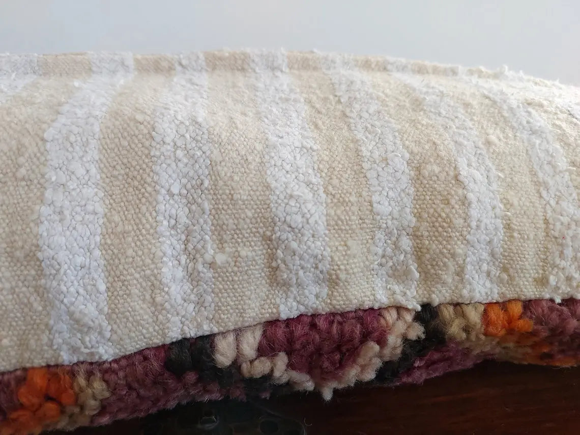 Vintage Berber Lumbar Cushion - Handmade From Ait Bouichaouen Tribe - Morocco 12"X31" MoroccanBazzArts