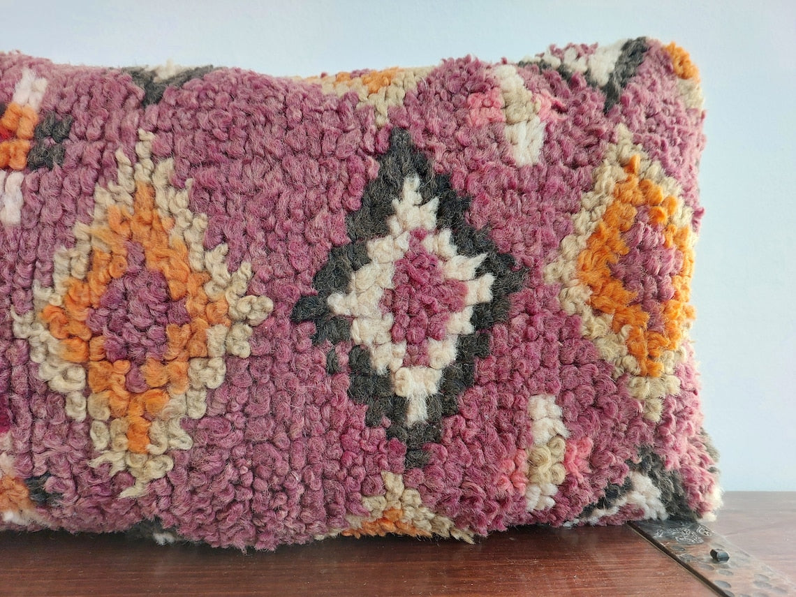 Vintage Berber Lumbar Cushion - Handmade From Ait Bouichaouen Tribe - Morocco 12"X31" MoroccanBazzArts