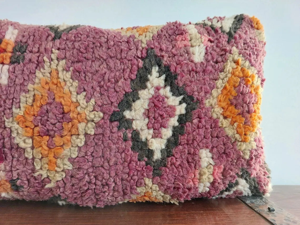 Vintage Berber Lumbar Cushion - Handmade From Ait Bouichaouen Tribe - Morocco 12"X31" MoroccanBazzArts
