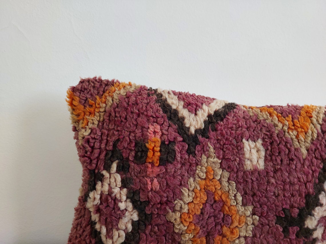 Vintage Berber Lumbar Cushion - Handmade From Ait Bouichaouen Tribe - Morocco 12"X31" MoroccanBazzArts