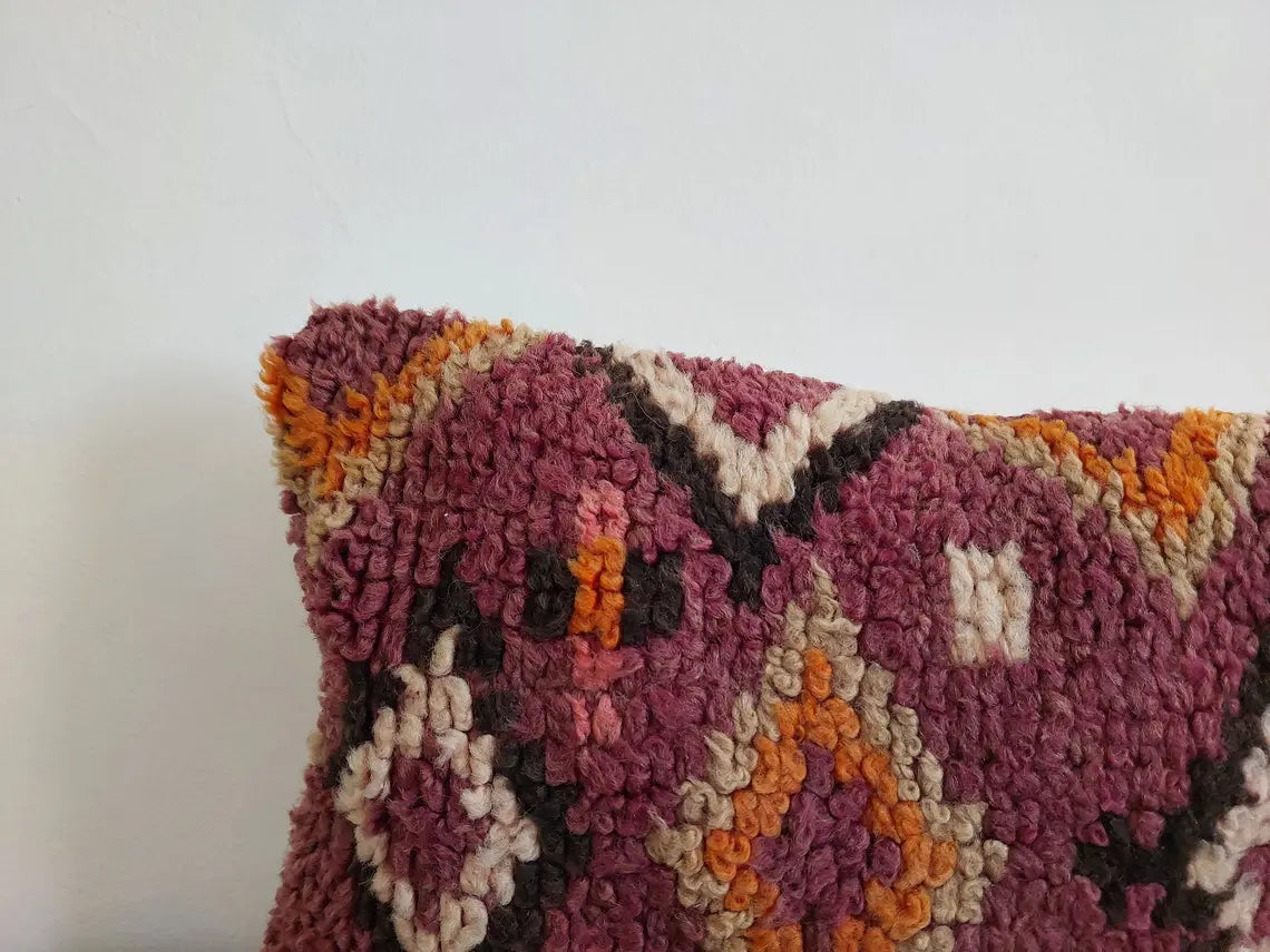 Vintage Berber Lumbar Cushion - Handmade From Ait Bouichaouen Tribe - Morocco 12"X31" MoroccanBazzArts