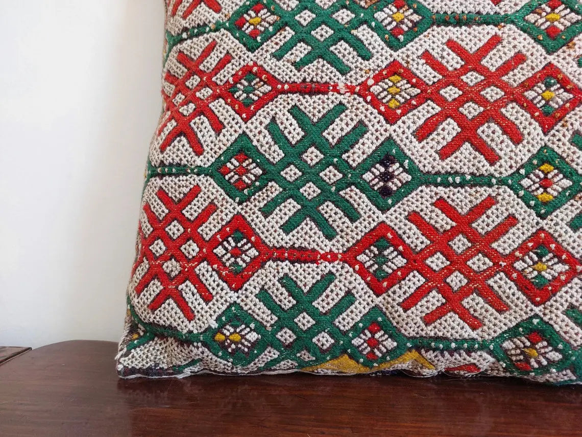 Vintage Moroccan Pillow - Handmade Cushion - Berber Pillow Case - Authentic Handwoven Pillow. MoroccanBazzArts
