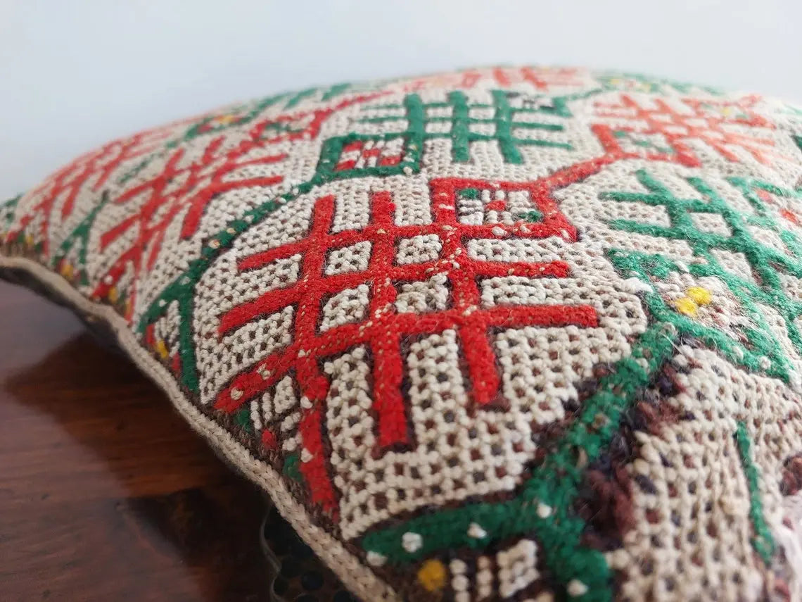 Vintage Moroccan Pillow - Handmade Cushion - Berber Pillow Case - Authentic Handwoven Pillow. MoroccanBazzArts