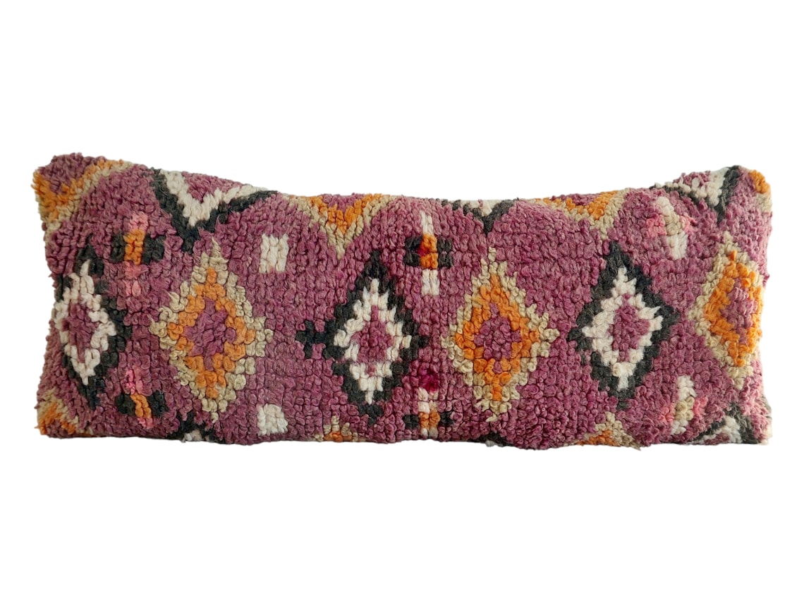 Vintage Berber Lumbar Cushion - Handmade From Ait Bouichaouen Tribe - Morocco 12"X31" MoroccanBazzArts