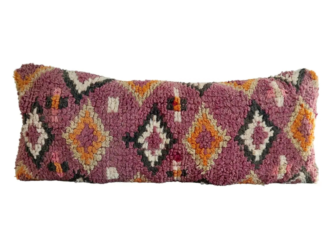 Vintage Berber Lumbar Cushion - Handmade From Ait Bouichaouen Tribe - Morocco 12"X31" MoroccanBazzArts