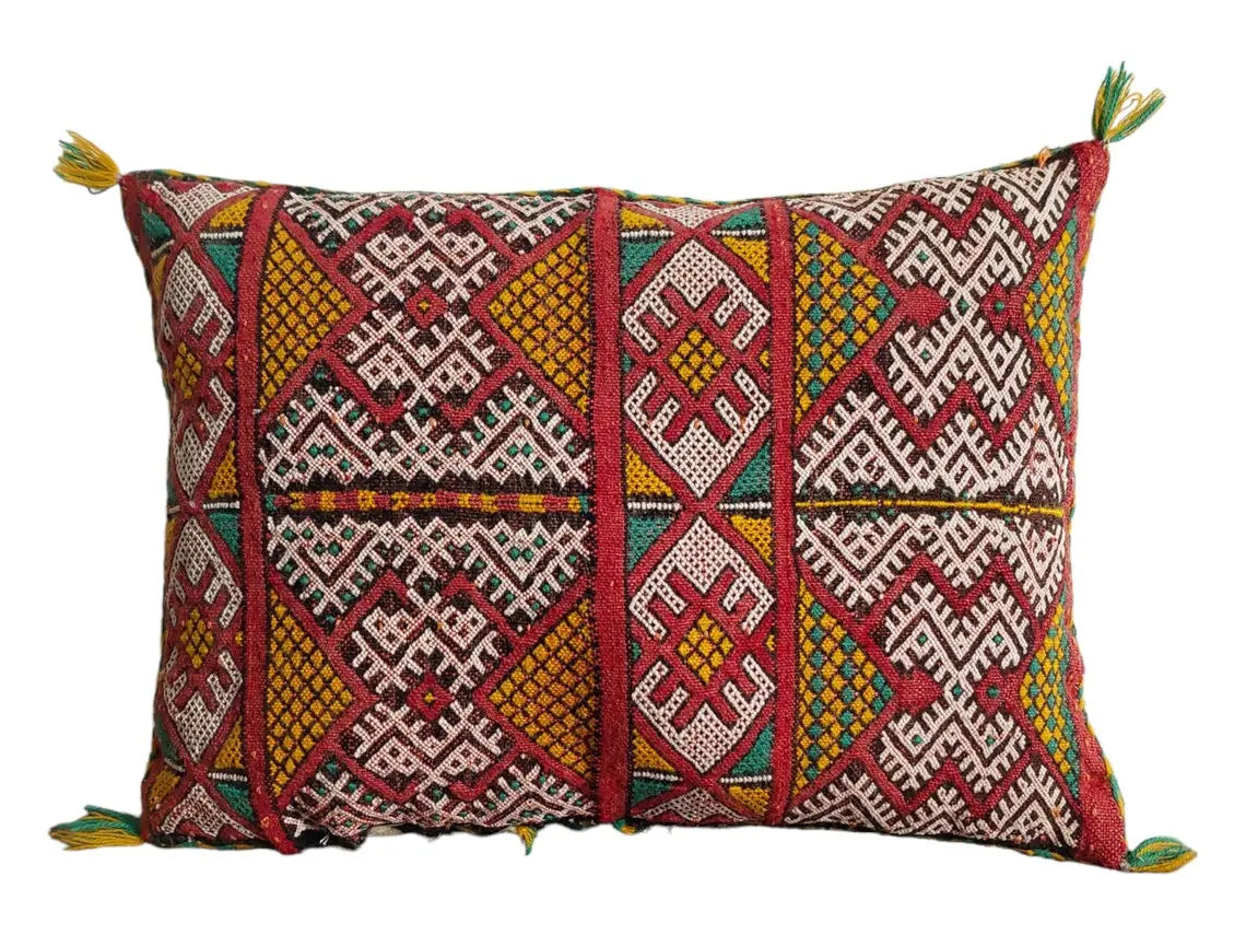 Vintage Berber Pillow - Kilim In One Side - Vintage Velvet In Other Side - Unique Moroccan Pillow - Beni Mguild Pillow - Kilim Pillow MoroccanBazzArts