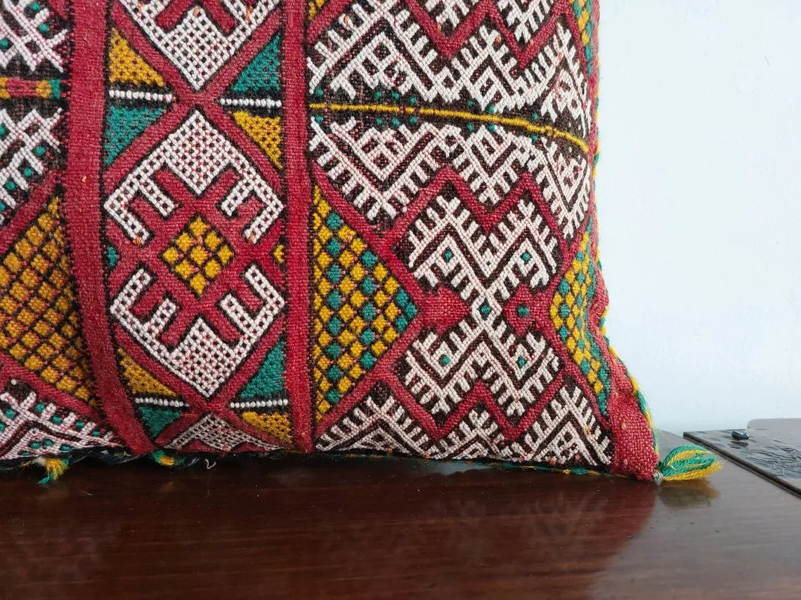 Vintage Berber Pillow - Kilim In One Side - Vintage Velvet In Other Side - Unique Moroccan Pillow - Beni Mguild Pillow - Kilim Pillow MoroccanBazzArts