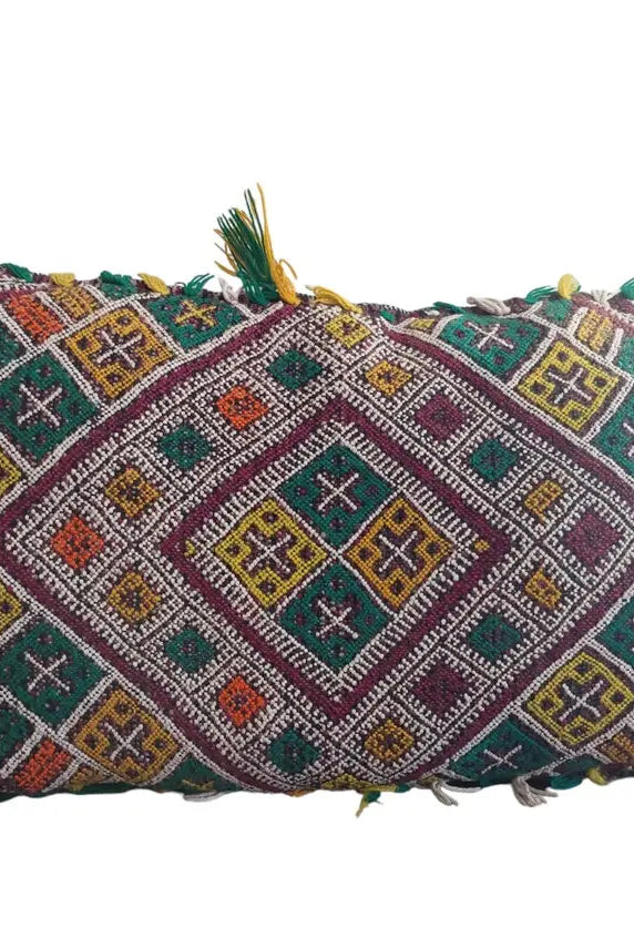 Vintage Moroccan Pillow - Handmade Cushion - Handwoven Berber Pillow Case - Kilim Pillow - Bohemian Style 35x62 Cm MoroccanBazzArts