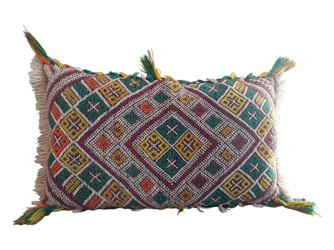 Vintage Moroccan Pillow - Handmade Cushion - Handwoven Berber Pillow Case - Kilim Pillow - Bohemian Style 35x62 Cm MoroccanBazzArts