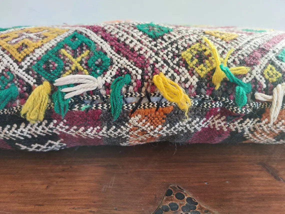 Vintage Moroccan Pillow - Handmade Cushion - Handwoven Berber Pillow Case - Kilim Pillow - Bohemian Style 35x62 Cm MoroccanBazzArts