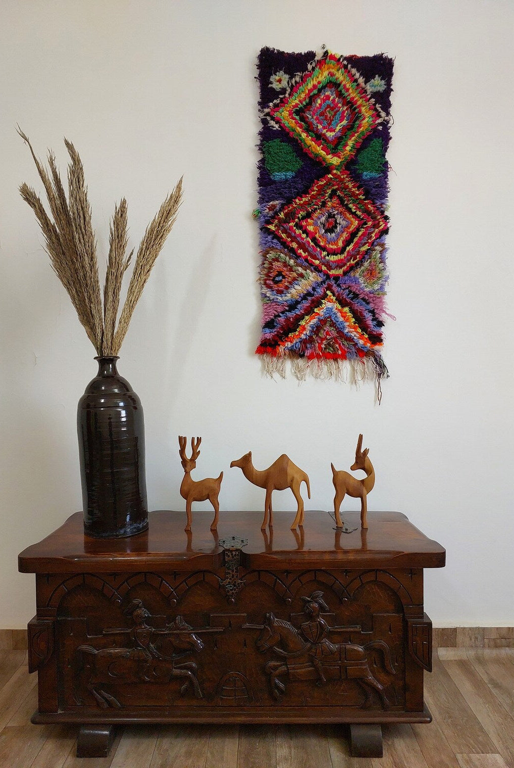 Handmade Boucherouite Art Rug - Stunning Handwoven Vintage Talsint Abstract Rug - Hanging Wall Art Rug. MoroccanBazzArts