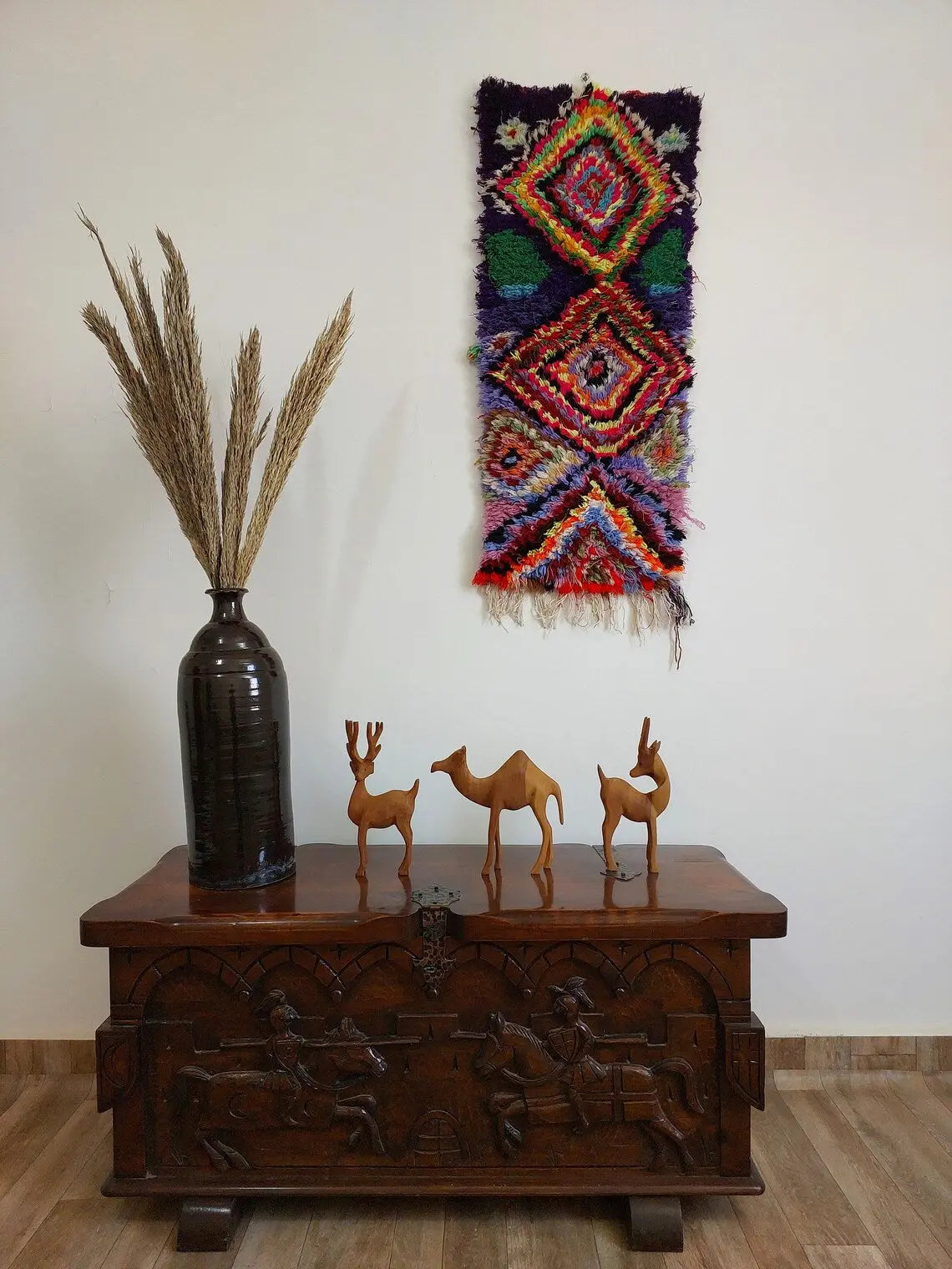 Handmade Boucherouite Art Rug - Stunning Handwoven Vintage Talsint Abstract Rug - Hanging Wall Art Rug. MoroccanBazzArts
