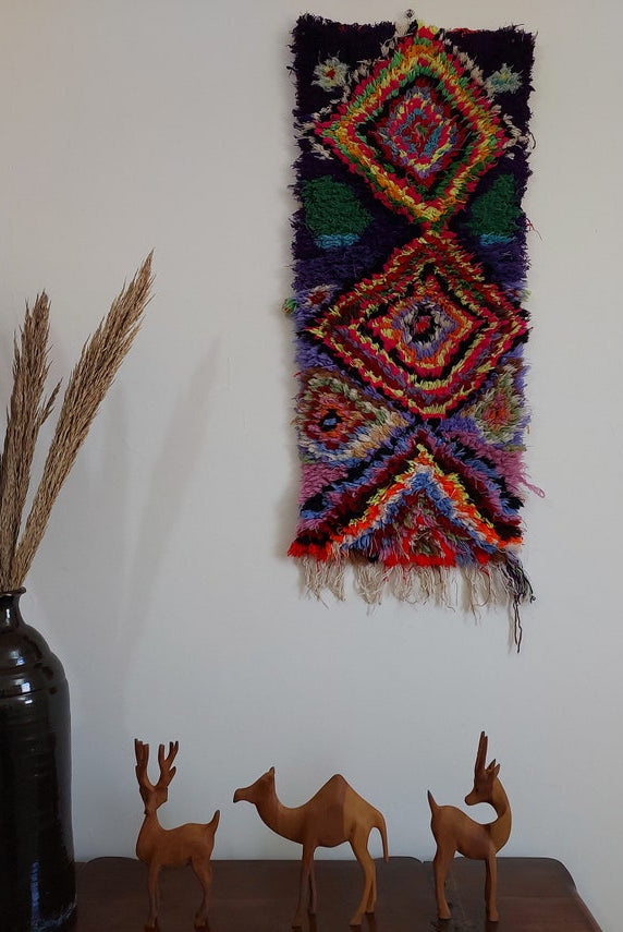 Handmade Boucherouite Art Rug - Stunning Handwoven Vintage Talsint Abstract Rug - Hanging Wall Art Rug. MoroccanBazzArts