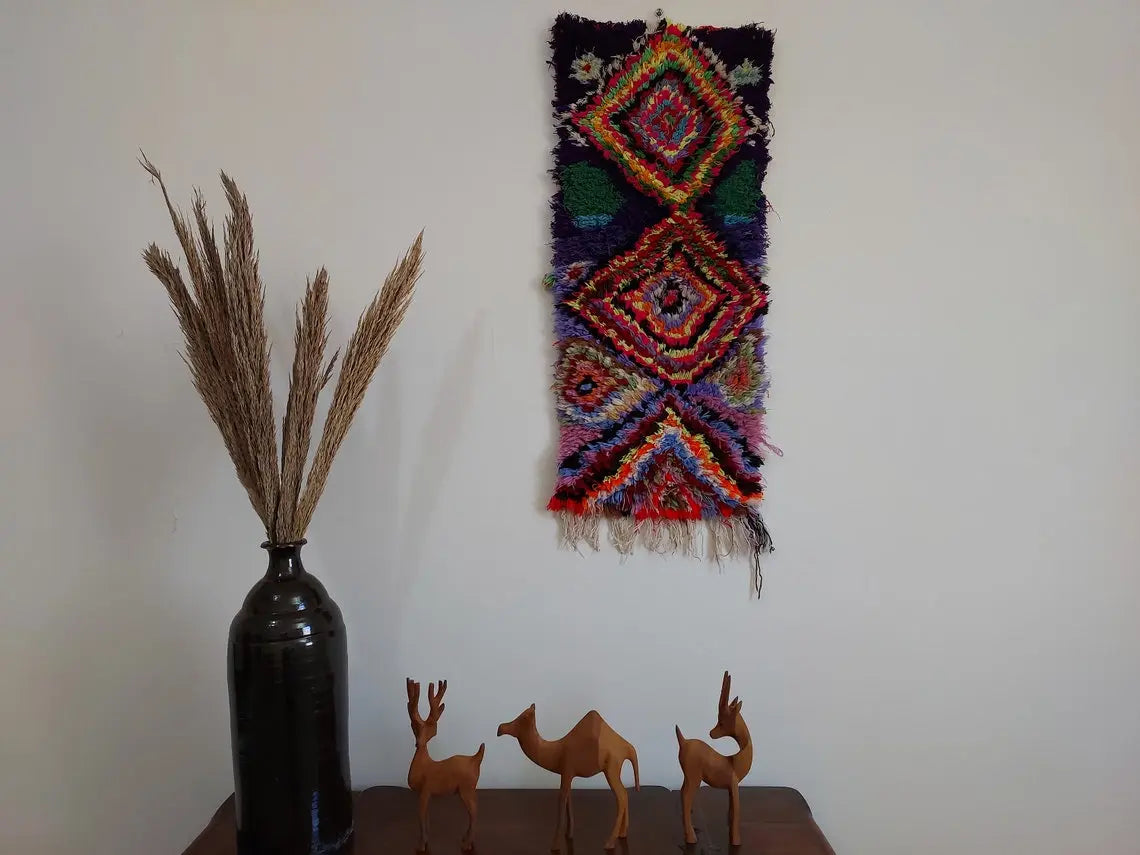 Handmade Boucherouite Art Rug - Stunning Handwoven Vintage Talsint Abstract Rug - Hanging Wall Art Rug. MoroccanBazzArts