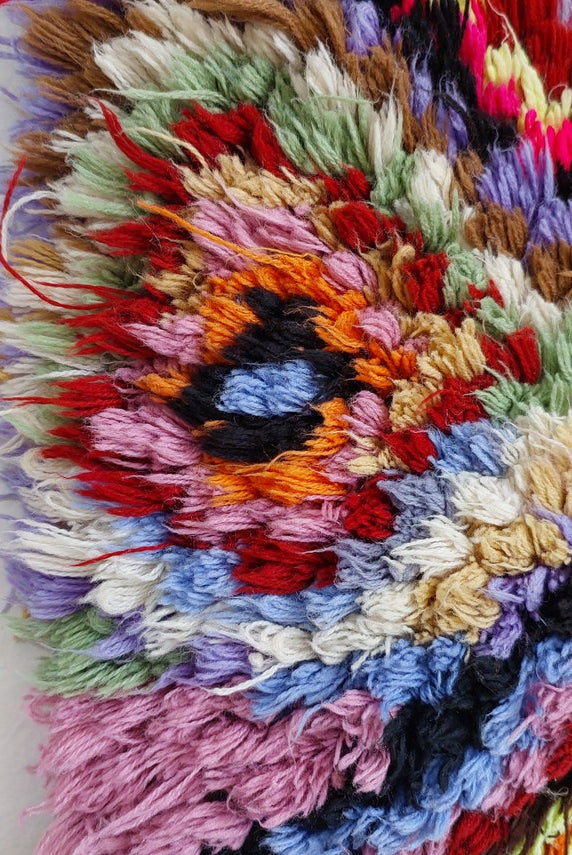 Handmade Boucherouite Art Rug - Stunning Handwoven Vintage Talsint Abstract Rug - Hanging Wall Art Rug. MoroccanBazzArts