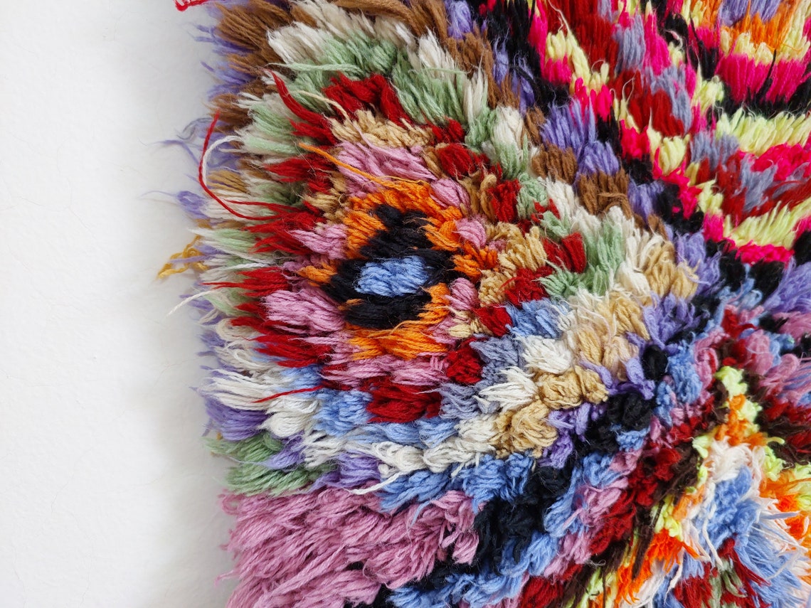 Handmade Boucherouite Art Rug - Stunning Handwoven Vintage Talsint Abstract Rug - Hanging Wall Art Rug. MoroccanBazzArts