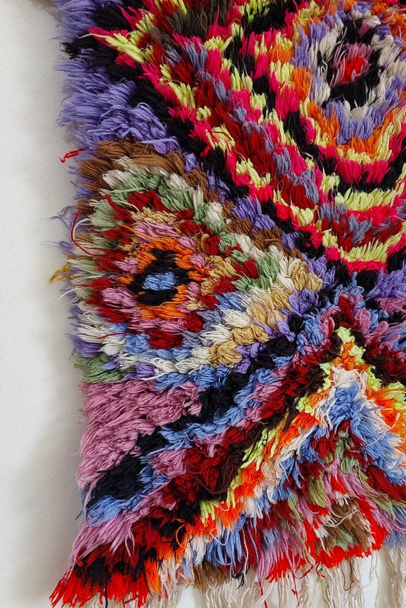 Handmade Boucherouite Art Rug - Stunning Handwoven Vintage Talsint Abstract Rug - Hanging Wall Art Rug. MoroccanBazzArts