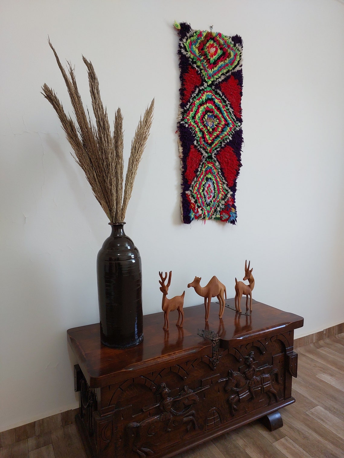 Handmade Boucherouite Art Rug - Stunning Handwoven Vintage Talsint Abstract Rug - Hanging Wall Art Rug. MoroccanBazzArts