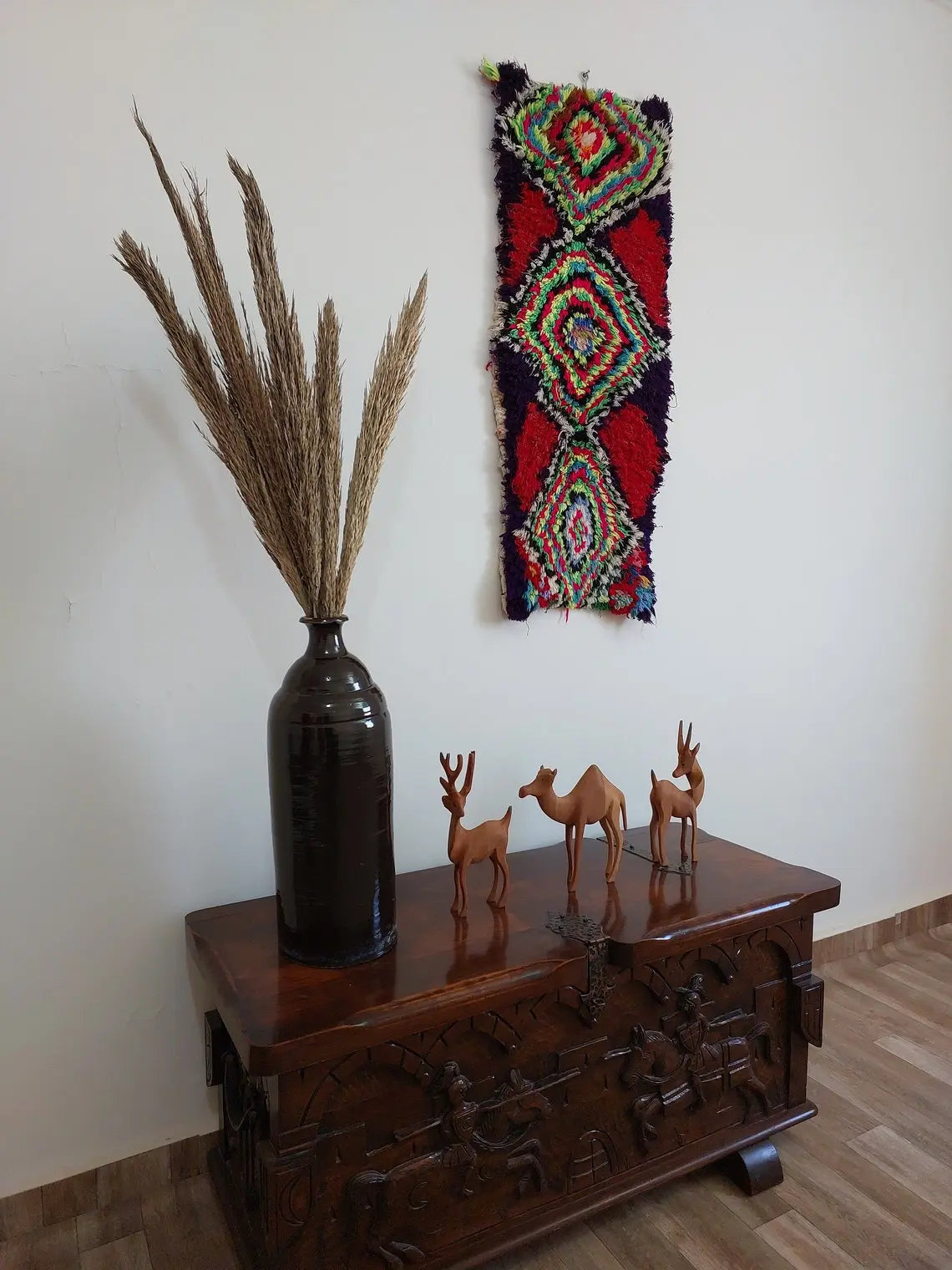 Handmade Boucherouite Art Rug - Stunning Handwoven Vintage Talsint Abstract Rug - Hanging Wall Art Rug. MoroccanBazzArts
