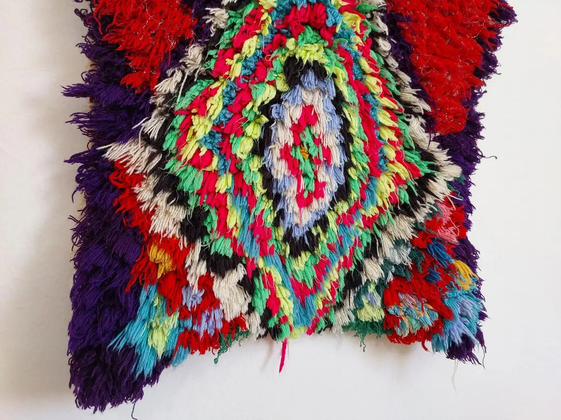 Handmade Boucherouite Art Rug - Stunning Handwoven Vintage Talsint Abstract Rug - Hanging Wall Art Rug. MoroccanBazzArts