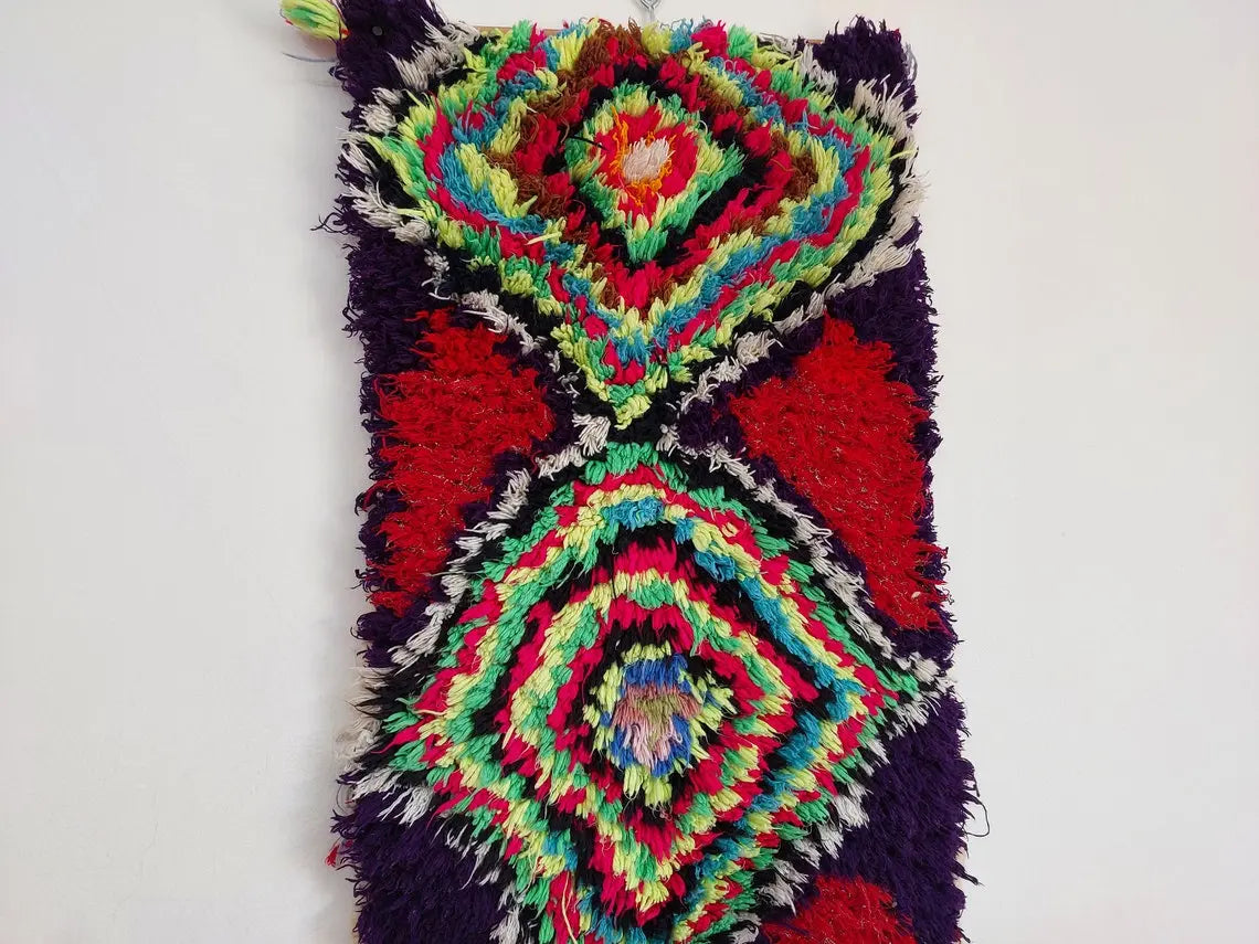 Handmade Boucherouite Art Rug - Stunning Handwoven Vintage Talsint Abstract Rug - Hanging Wall Art Rug. MoroccanBazzArts