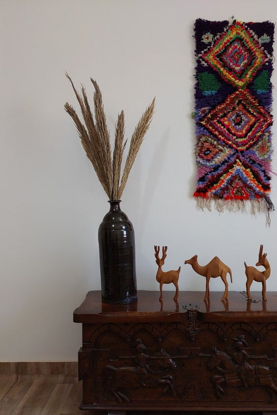 Handmade Boucherouite Art Rug - Stunning Handwoven Vintage Talsint Abstract Rug - Hanging Wall Art Rug. MoroccanBazzArts