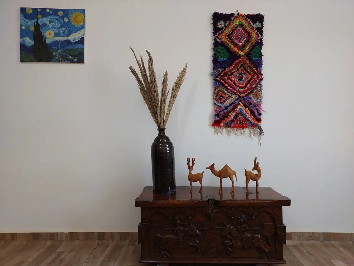 Handmade Boucherouite Art Rug - Stunning Handwoven Vintage Talsint Abstract Rug - Hanging Wall Art Rug. MoroccanBazzArts