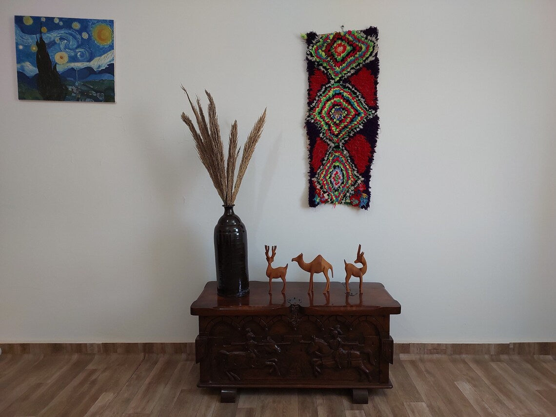 Handmade Boucherouite Art Rug - Stunning Handwoven Vintage Talsint Abstract Rug - Hanging Wall Art Rug. MoroccanBazzArts