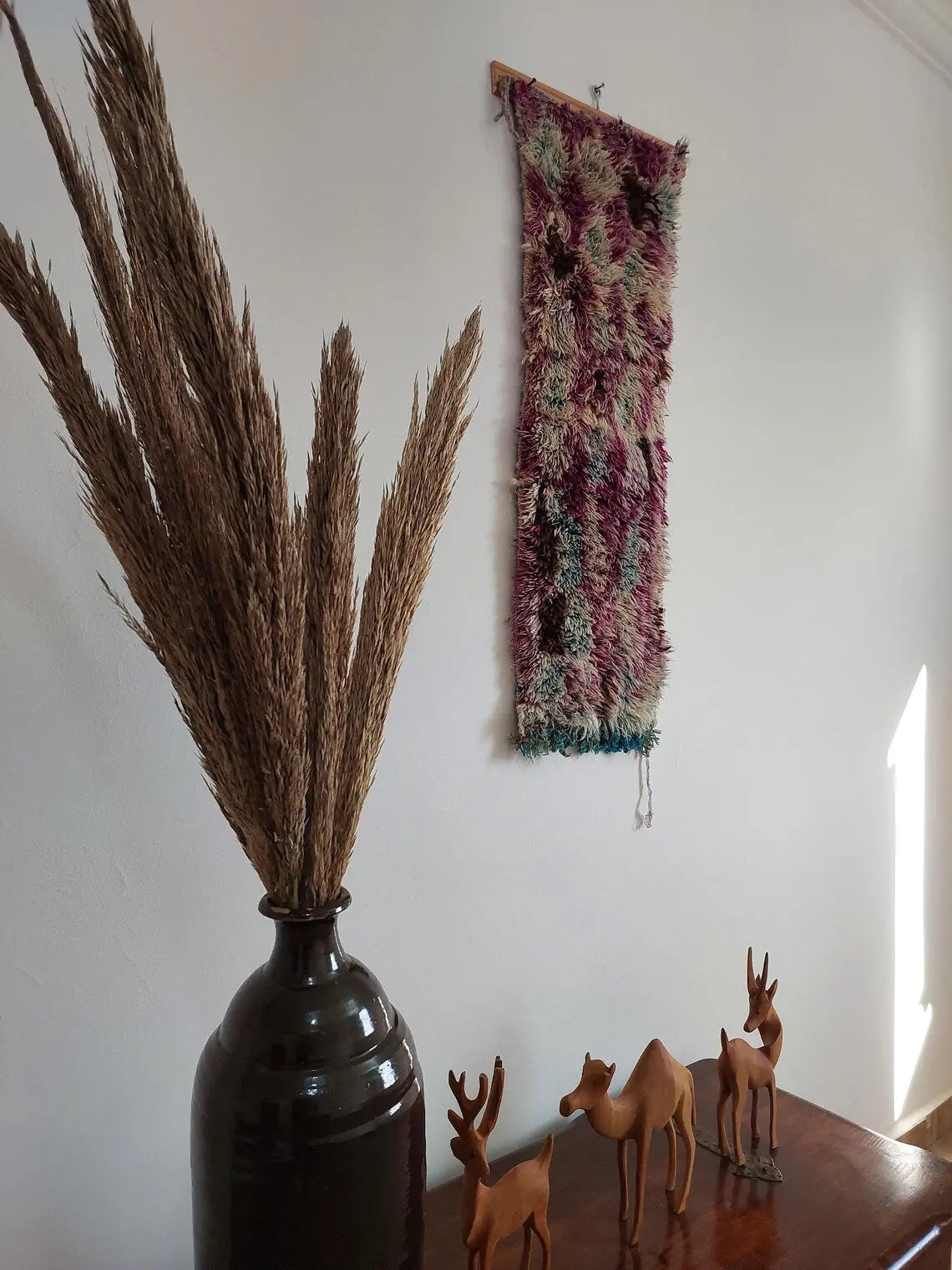 Vintage Shaggyait Bou Ichaouen Opened Up Pillow Cover, Woven In One Piece, Eastern Moroccan Pillow, Hanging Wall Rug Art MoroccanBazzArts