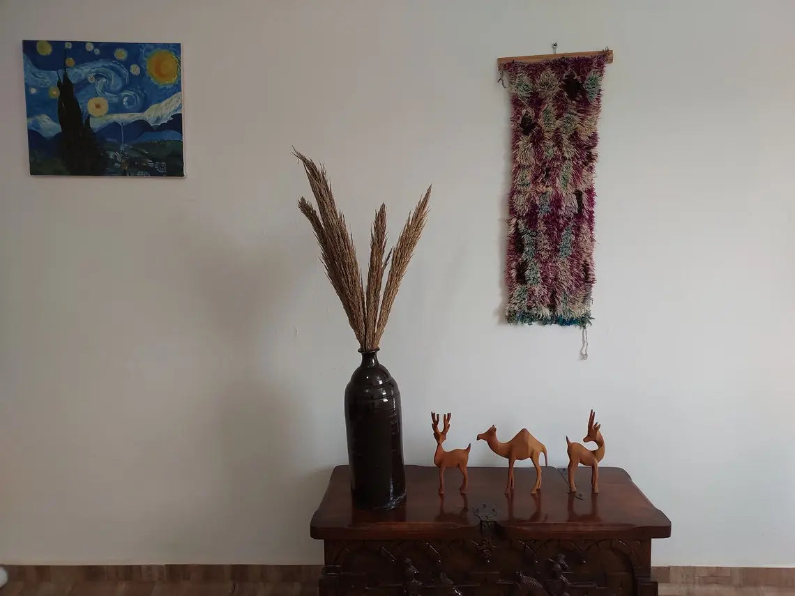 Vintage Shaggyait Bou Ichaouen Opened Up Pillow Cover, Woven In One Piece, Eastern Moroccan Pillow, Hanging Wall Rug Art MoroccanBazzArts
