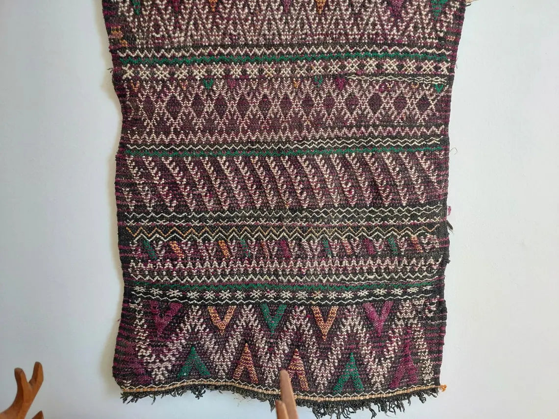 Vintage Flatweave Opened Up Pillow Cover, Handwoven In One Piece, Beni Mguild Moroccan Pillow, Hanging Wall Rug Art - Kilim Pillow MoroccanBazzArts