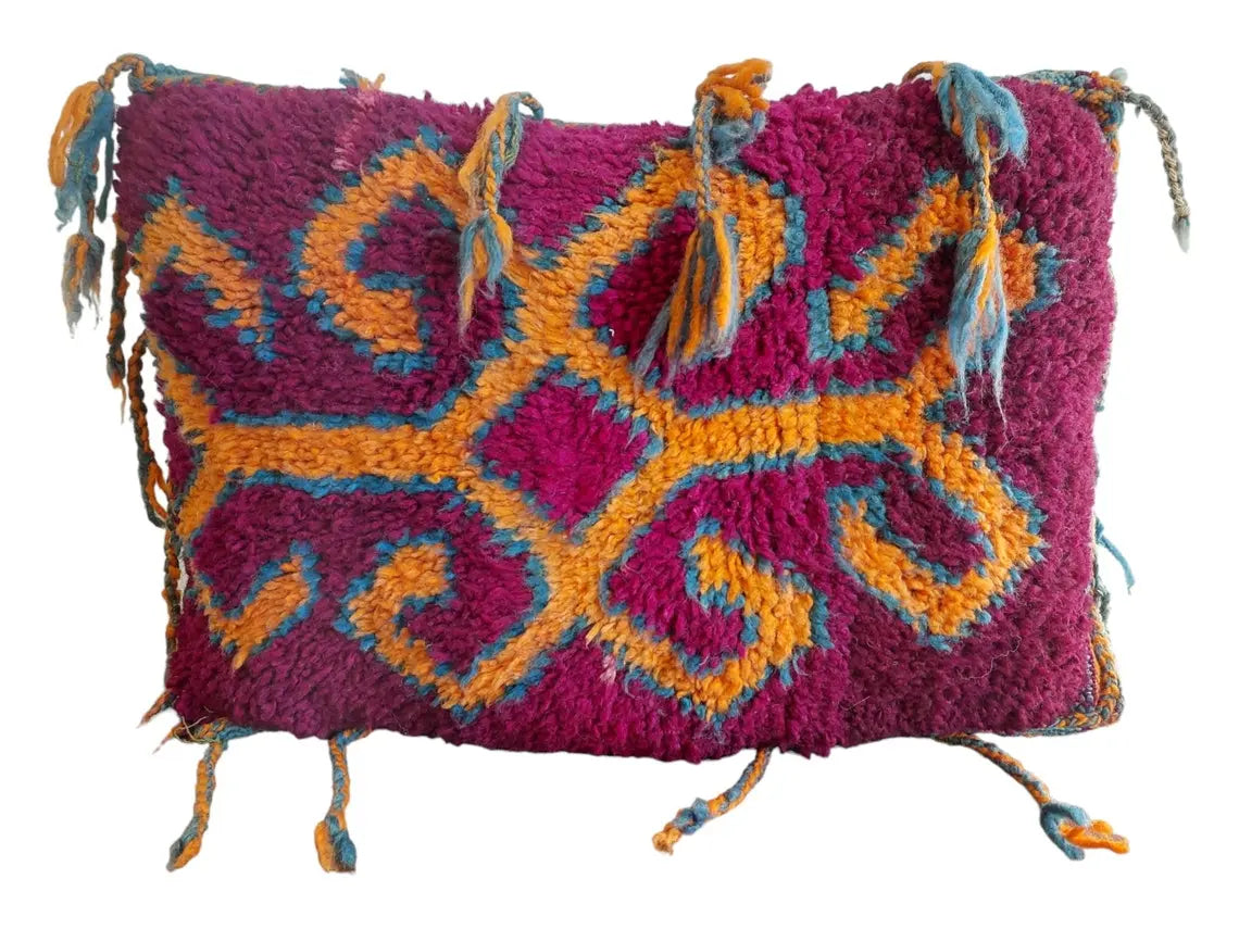 Original Vintage Ait Bou Ichaouen Cushion - Double Sided Wool Pillow - Tribal Cushion - Moroccan Pillow Case - Handmade Talsint Pillow. MoroccanBazzArts