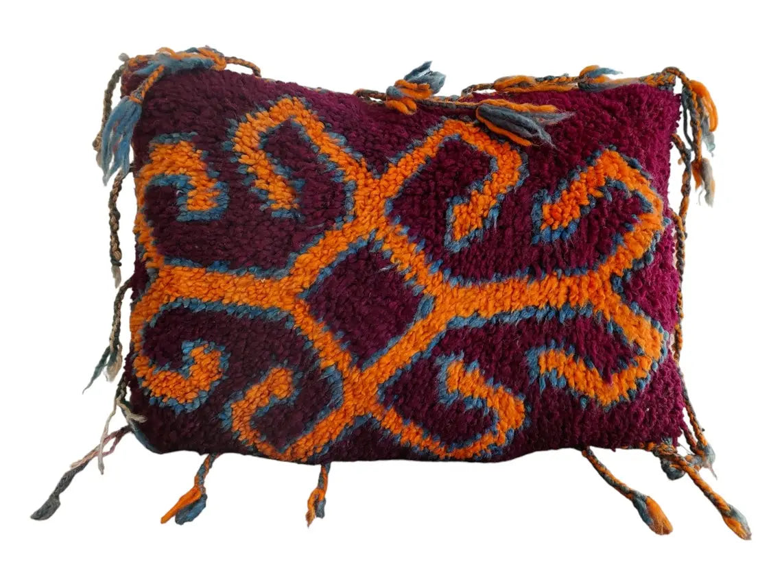 Original Vintage Ait Bou Ichaouen Cushion - Double Sided Wool Pillow - Tribal Cushion - Moroccan Pillow Case - Handmade Talsint Pillow. MoroccanBazzArts