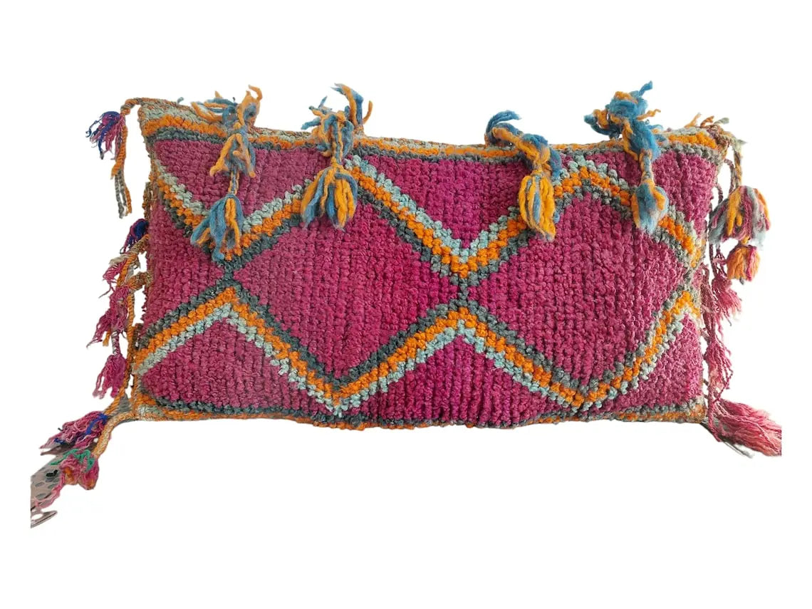 Original Vintage Ait Bou Ichaouen Cushion - Double Sided Wool Pillow - Tribal Cushion - Moroccan Pillow Case - Handmade Talsint Pillow. MoroccanBazzArts