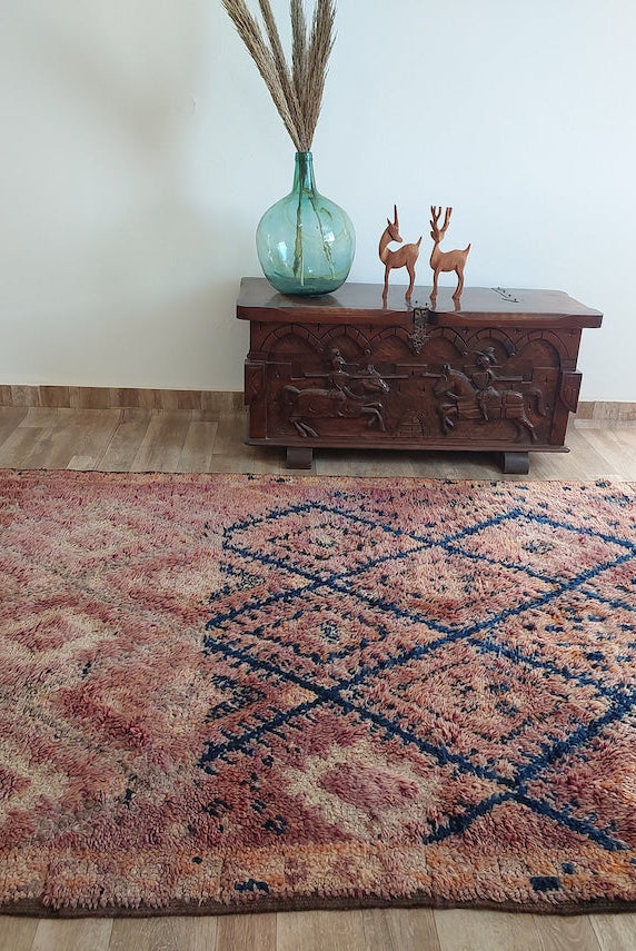 Moroccan Berber Carpet 1950s Wool Rug: Handknotted Beni Mtir, Blue Boho Vintage, Eclectic Pattern Decor MoroccanBazzArts